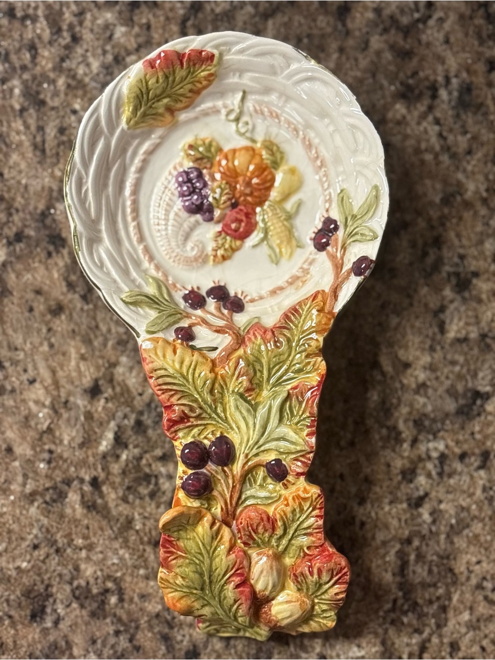 Cracker Barrel Thanksgiving Traditions Ceramic Spoon Rest Hand Painted Floral